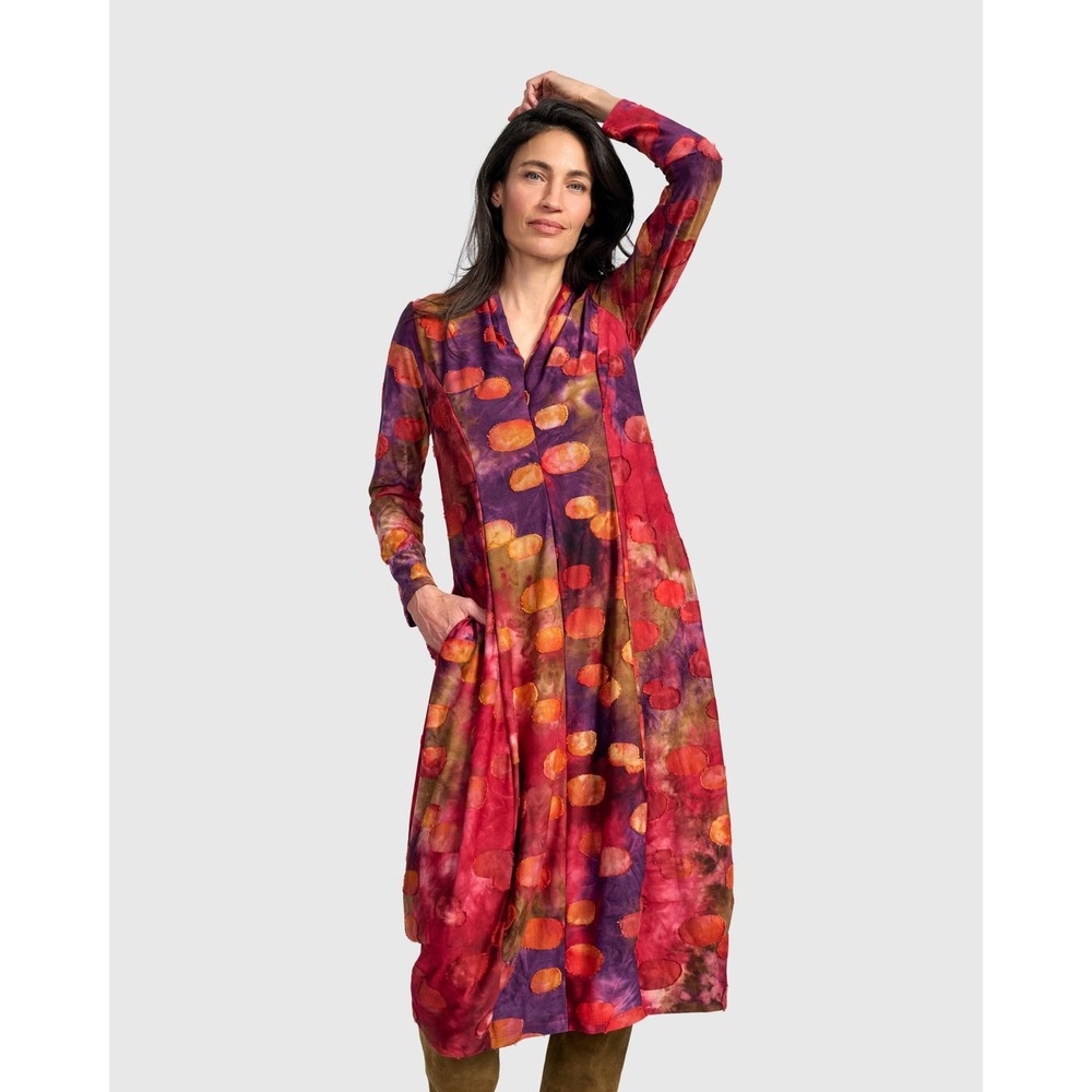 ALEMBIKA FESTOON V-NECK COCOON DRESS, BERRY MIX size 2 US 8-10 women